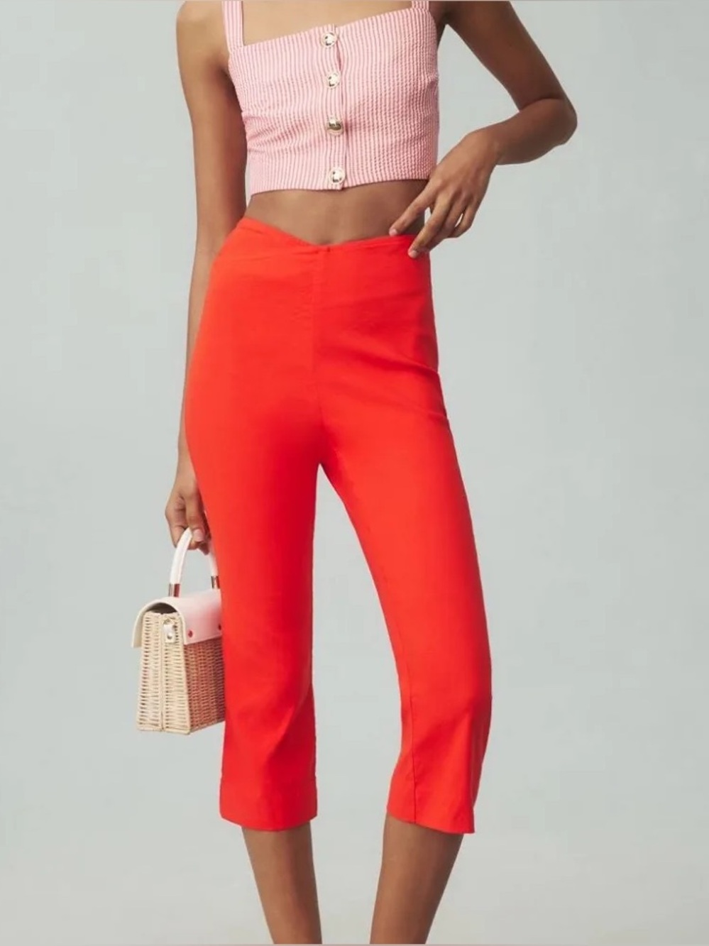 Anthropologie Maeve Bombshell Crossover Capri Linen Blend Pants Size 8 Chic 90s